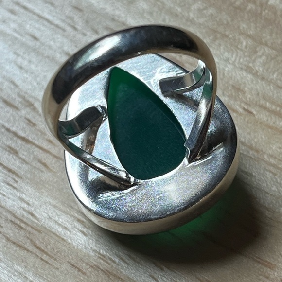 SOLID 925 STERLING SILVER GEMSTONE RING GREEN ONYX SIZE 8 - Picture 2 of 7